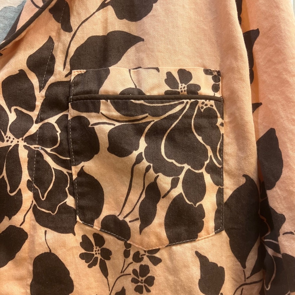 BedHead Pajamas Womens Large Peach Brown Floral Cotton Button Down Pajama Set - Picture 6 of 13